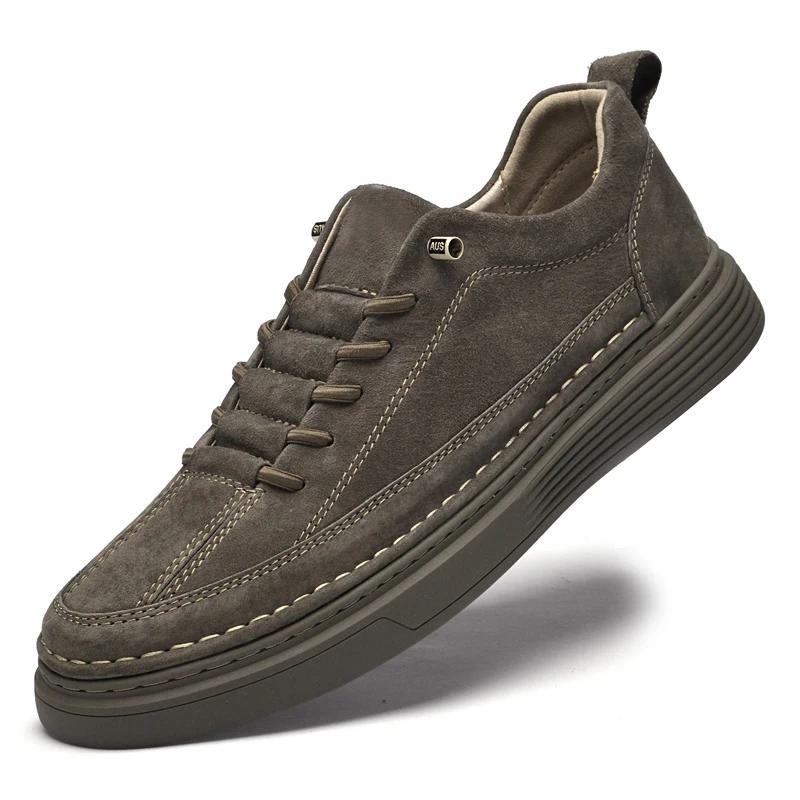 Fashion 2025 New Men Genuine Leather Outdoor Walking Shoes Casual Leather Flat Designer Oxford Shoes Youth Fashion Antiskid Board Shoes