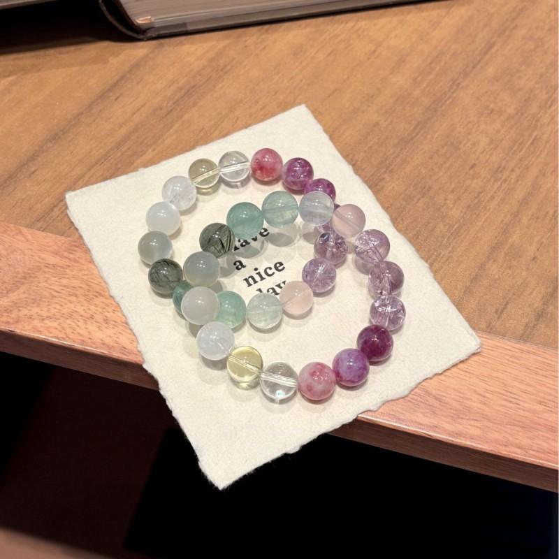 Handmade Natural Rainbow Gemstone Bracelet With Amethyst Fluorite White Crystal Beads 12mm Fashion Womens Jewelry