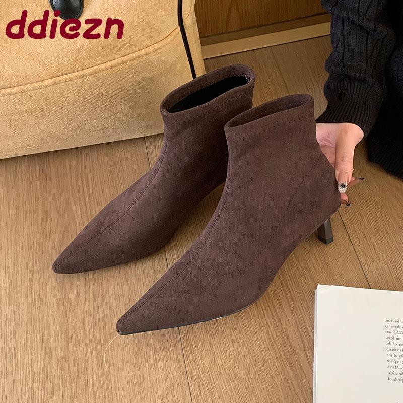 Fashion Fashion Flock Elegant Women Ankle Boots With Low Heel Shoes Female Pointed Toe Ladies Short Modern Boots Pumps Shoes Lady