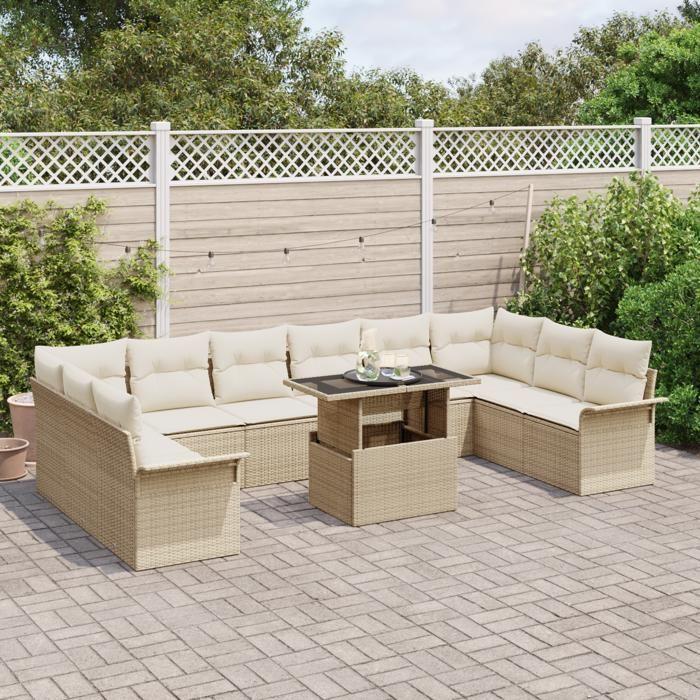 VidaXL Ensemble de 11 pièces de sofa de jardin avec coussins beige en poly rotin 3348357