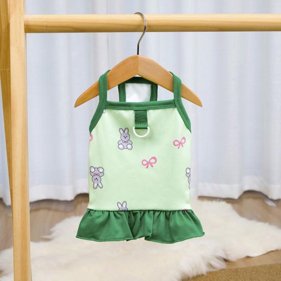 Dog Slip Dress Spring Summer Bunny Print Ruffle Hem Pet Sleeveless Dress Breathable Pet Costume Outfit Apparel for Small Dogs Cats