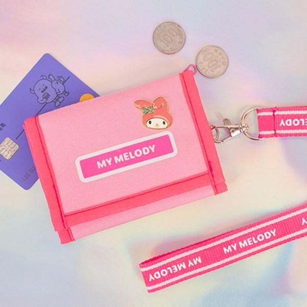 Sanrio My Melody Klettverschluss 3-stufige Halskette Brieftasche Aufkleber Karte Münze Reißverschluss Typ Halbe Brieftasche