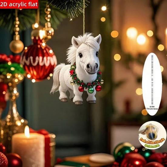 Christmas Pony Ornament 2D Acrylic Hanging Decor for Car And Tree Cute Horse Design Holiday Gift for Kids