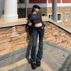 American Retro Low-Rise Flare Jeans: Slimming, Versatile, and Stylish Women's Long Pants for Early Autumn.