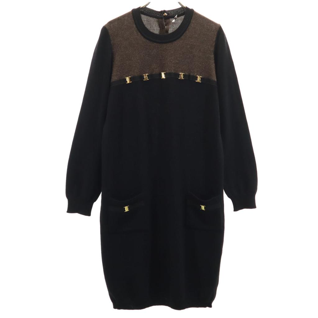 Salvatore Ferragamo 90s Old Long Sleeve Knit One Piece L Black Women Used