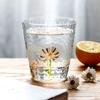 Hammered Texture Glass Cup with Daisy Pattern Creative Design for Water Juice Drinks Home Use Heat Resistant Aesthetic Gift