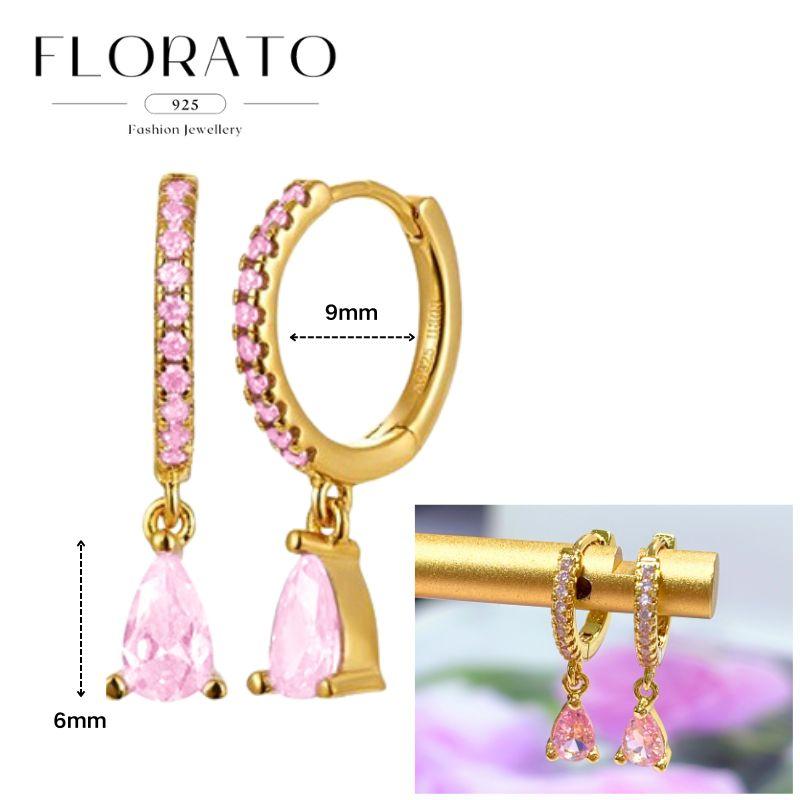 Luxurious Geometry 925 Silver Ear Needle Pink Series Zircon Pendant Hoop Earrings Sweet Fashion Wedding Jewelry Gifts