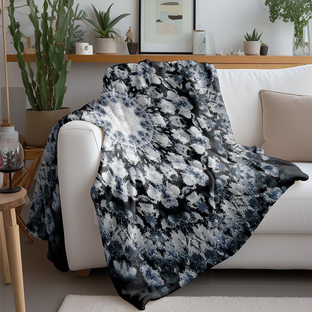 Dark Grey Floral Print Blanket Soft Cozy Fleece Throw Blanket Bed Sofa Decorative Gift for Women Kids