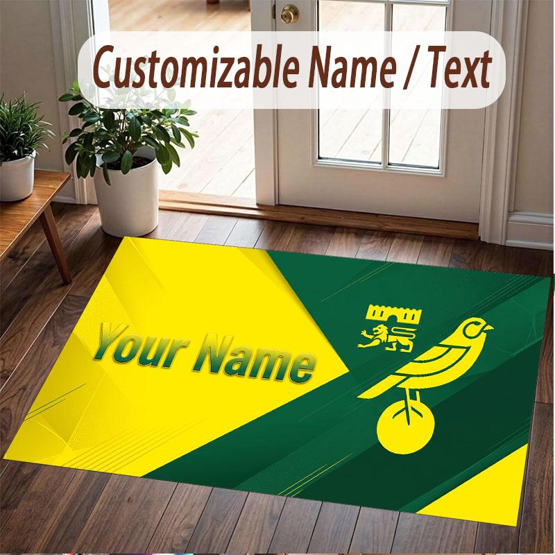 Custom Rug Norwich City Pattern Print Name Text Soft Non‑Slip Floor Carpet for Home Indoor Decoration