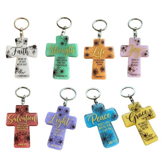 Acrylic Keychain Inspirational Scripture Ten-Shaped Pendant Keyring Religious Christian Faith Gift for Men Women