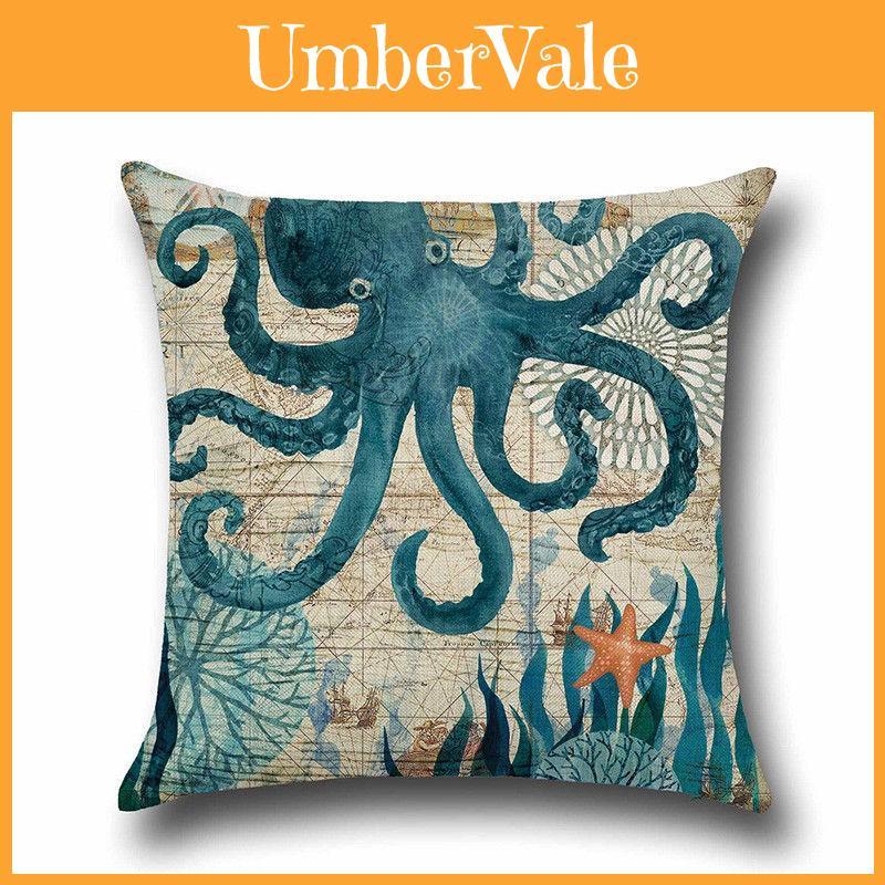 Luxurious Linen Marine Animal Pillow Cushion Cover With Exquisite Sea Creature Design
