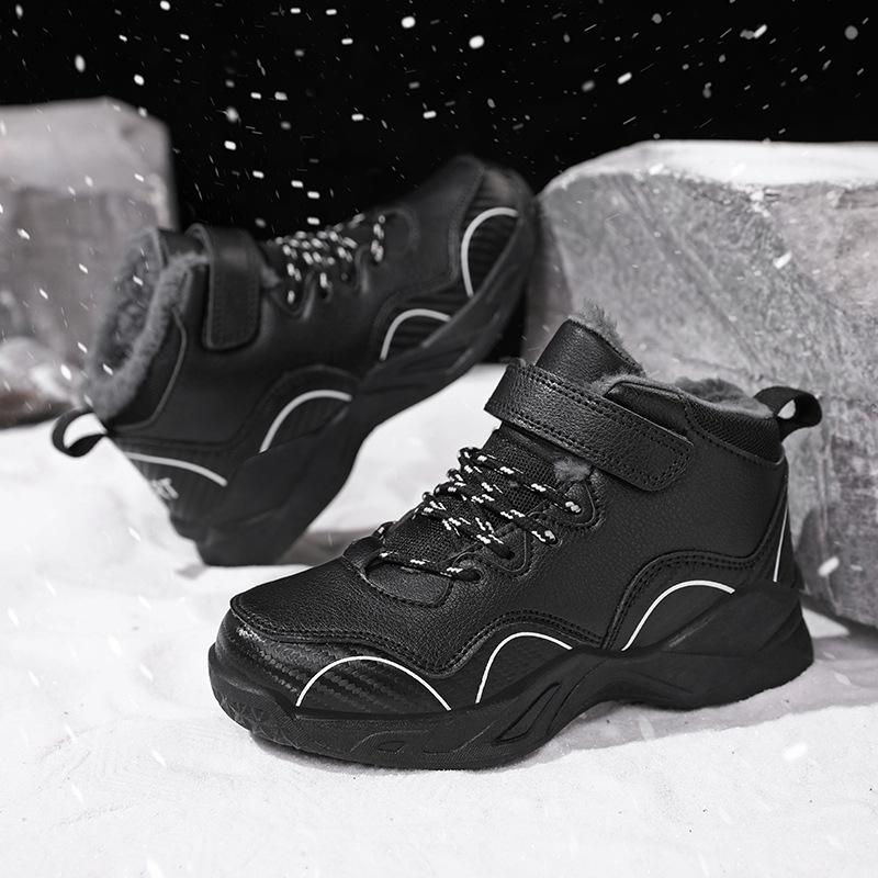 

Зимняя детская хлопковая обувь кожаная поверхность начес утолщенная нескользящая для мальчиков средняя школа помощь студентам для больших и маленьких детей зимние ботинки 39