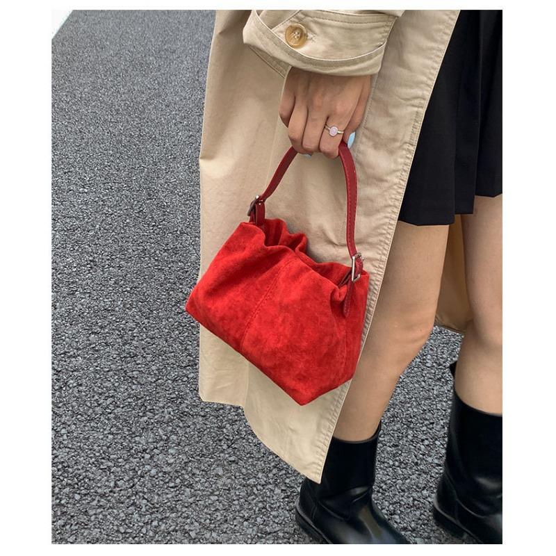 Винтажная сумка-ведро большой вместимости, нишевая дизайнерская сумка через плечо, модная ручная маленькая сумка красный