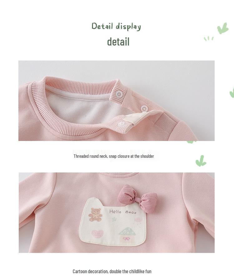 Spring 2026 Girls' Cartoon Hoodie: Cute, Versatile Infant Baby Pullover with Long Sleeves - Class A