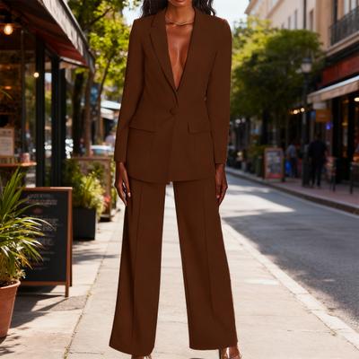Damskie 2-częściowe komplety marynarkowe Business Casual Marynarka jednorzędowa Żakiet Spodnie z szerokimi nogawkami Elegancki zestaw Profesjonalne zestawy do pracy biurowej