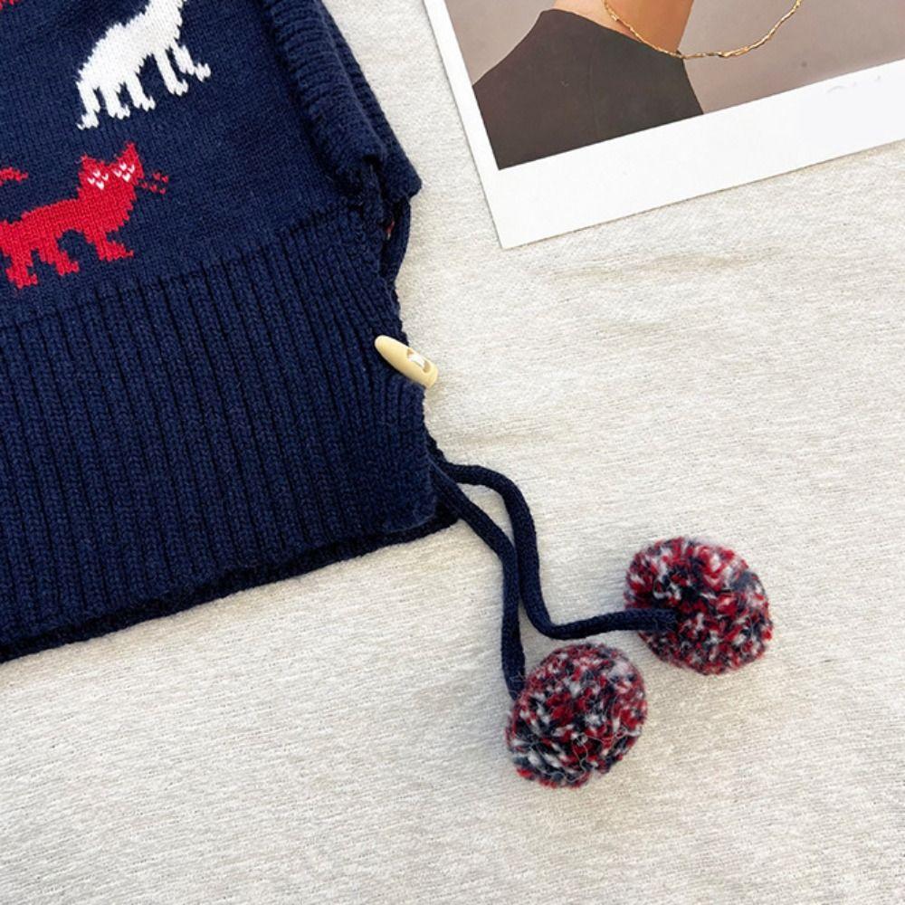 Kitten Jacquard Balaclava Hat Pullover Hat Winter Cap Fashion Ear Protection Hat  Outdoor