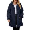 Fashionable Plush Jacket for Women Loose Hooded Zipper Coat Solid Color Long Sleeved Pocket