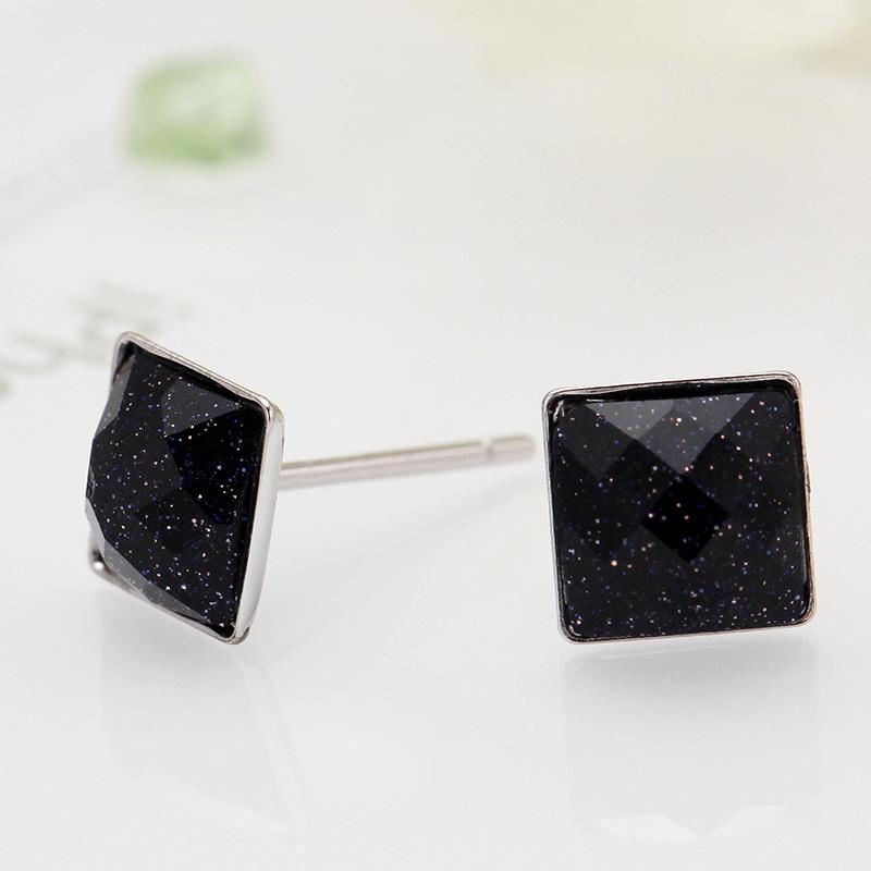 925 Sterling Silver Black Gold Sand Crystal Earrings, Korean Style Fashion Men's Studs