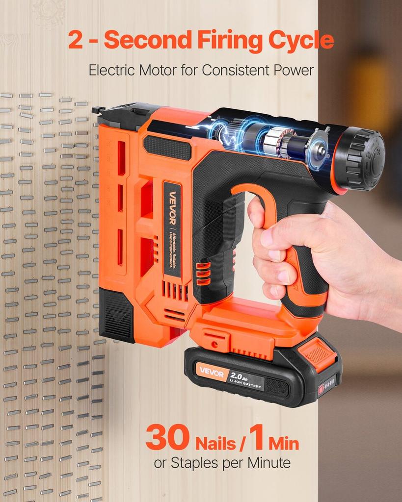 Cordless Brad Nailer, 2-in-1 Nail Gun Staple Gun, 18 Gauge 32 Mm, Includes 500 Pcs Staples and 500 Pcs Nails, with Battery and Charger, Non-Slip