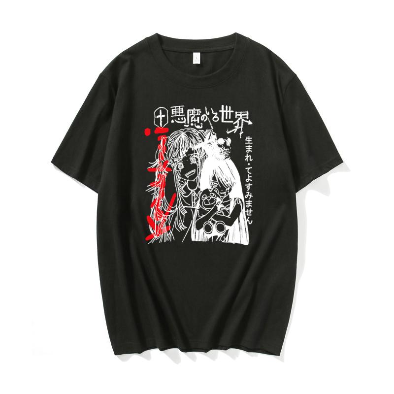 Japonský Démon Anime Punk Goth Tričko Volné Streetwear Harajuku Letní Móda Dámské Ležérní Estetické Kreslené