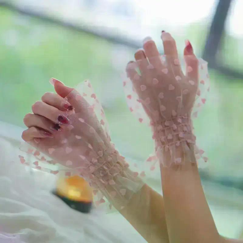 Pair Nail For Manicure Salon Art Heart Tulle Photo Glove Fake Pleated Cuff Manicure Photography Props Tips Display Sleeve