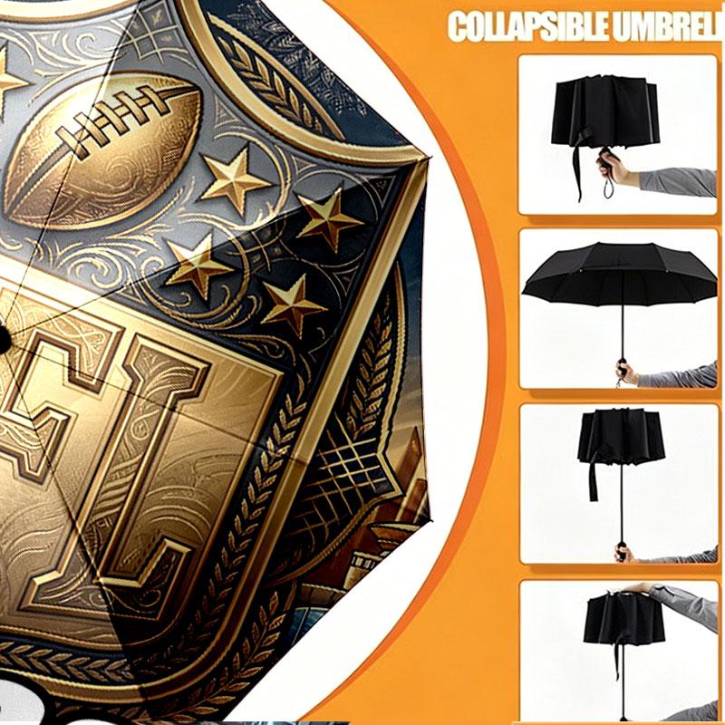 Custom Name Personalized NFL Print Umbrella, Auto Open Close, 8‑Rib Sturdy Frame, Commute Camping Hiking Use, Birthday Gift