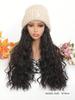 Synthetic Knitted Hat Wig For Women Long Wavy 16inch Black-brown Hair Warm Soft Knitted Autumn Winter Cap Heat Resistant Wig
