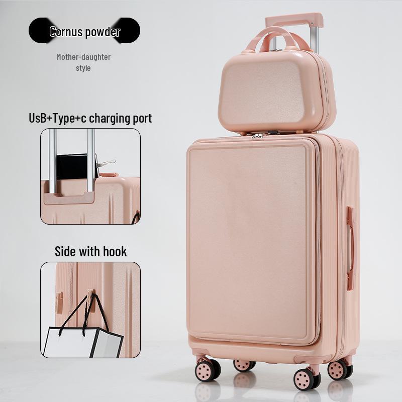 Large Capacity Front Opening Multifunctional Carry-On Trolley: Scratch & Wear-Resistant Travel Suitcase