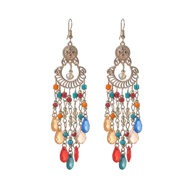 Long fringed earrings Bohemian water drop fringed earrings Ethnic vacation style stud earrings