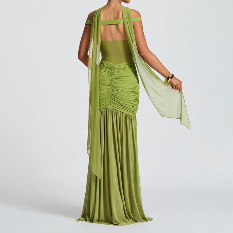 European and American summer sexy V-neck see through backless temperament slit dress