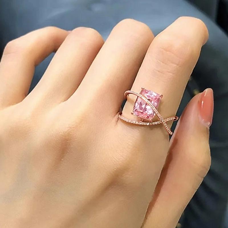 

Huitan Модные романтичные кольца с розовым кубическим цирконием, роскошные милые аксессуары для пальцев для девушек, нежные помолвочные цирконовые подарки 10