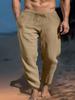 European and American New Men's Solid Color Drawstring Cotton and Linen Loose Casual Beach Casual Pants