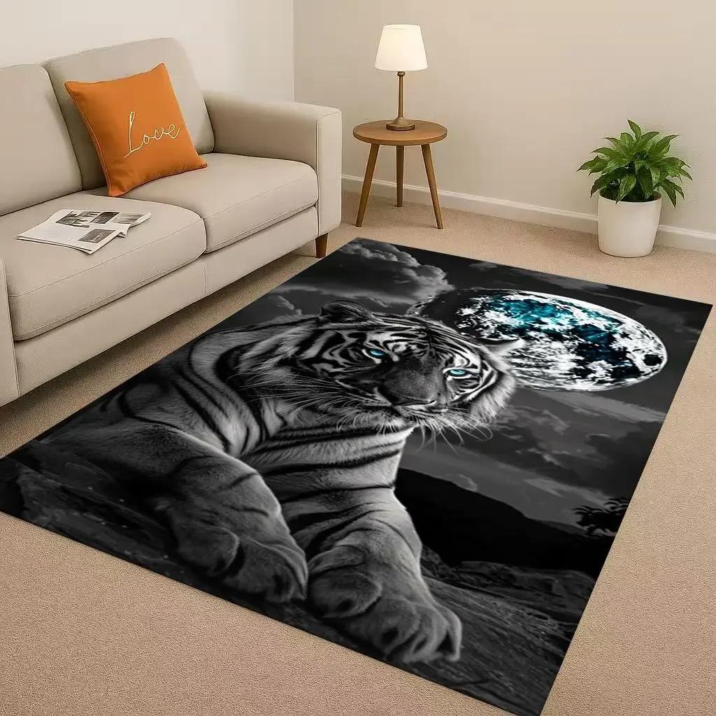 Classic Tiger Lion Beast Art Cartoon Living Room Non-Slip Area Rug Carpet For Bedroom Playroom Sofa,Home Decor Doormat Gift