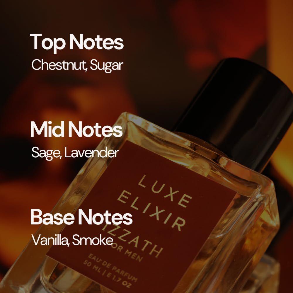 IZZATH Luxe Elixir Eau De Parfum 50ml | Luxury Men’s Perfume with Chestnut, Sugar, Sage, Lavender, Vanilla & Smoke |