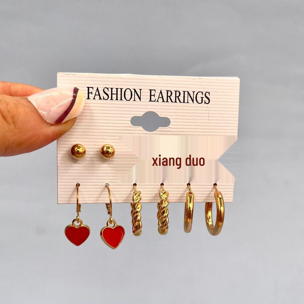 XP17 Gold Geometric Pearl Hoop Earring Set