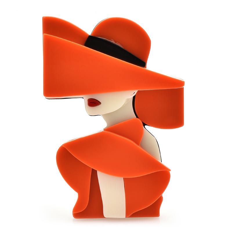 

Acrylic Brooch for Women Wear Hat Modern Party Office Badges Pin Gifts оранжевый