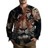Tiger, Flower Pattern Long Sleeve Shirt Men's Spring and Autumn Trend Loose Casual Shirt Men's Autumn Clothing MB12