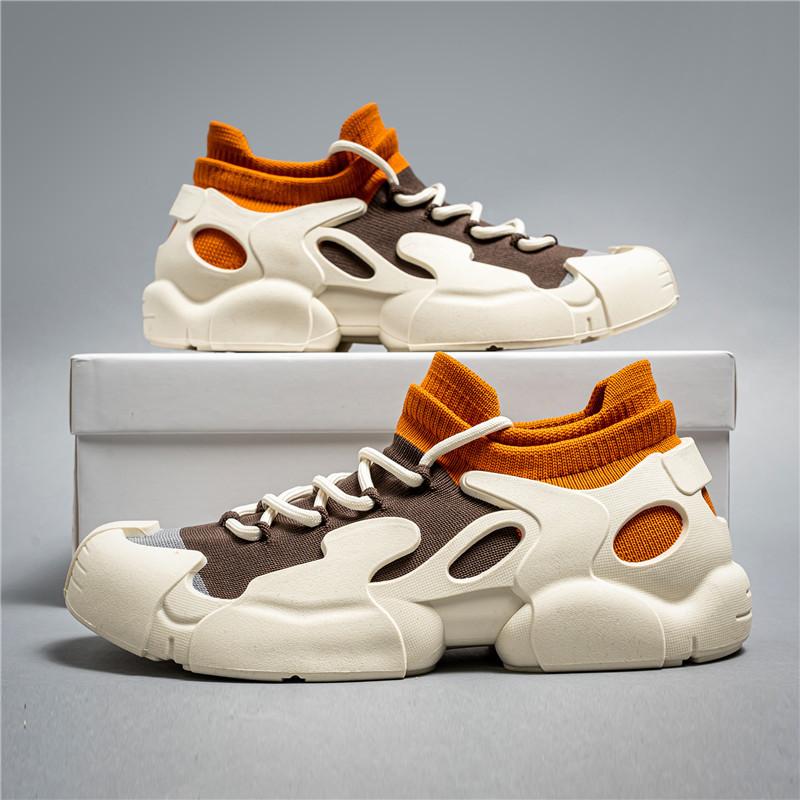 Couple Sneakers 2025 Spring New Fly-woven Mesh Breathable Socks Shoes Mountaineering Non-slip Shoes Men's Dad Shoes