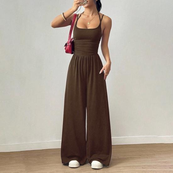 Workout Jumpsuits for Women Spaghetti Strap Sleeveless One Piece Overalls Wide Leg Long Pants Rompers Sexy Backless Yoga Outfits