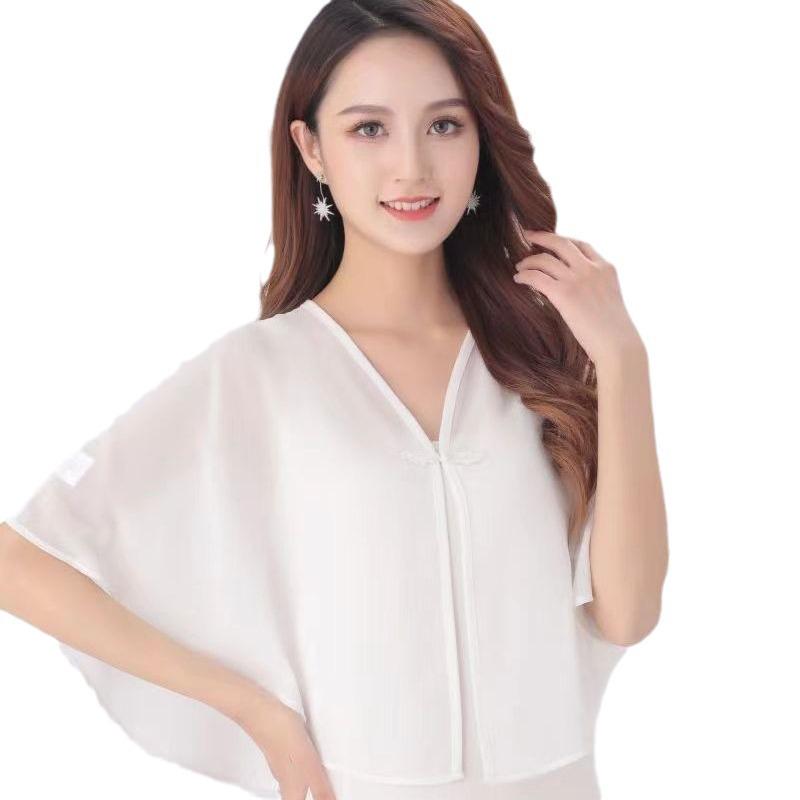 Dámská šifonová bunda na ochranu před sluncem s šálem a sukní ve stylu čínského oděvu čcheongsam - Lehký letní kardigan