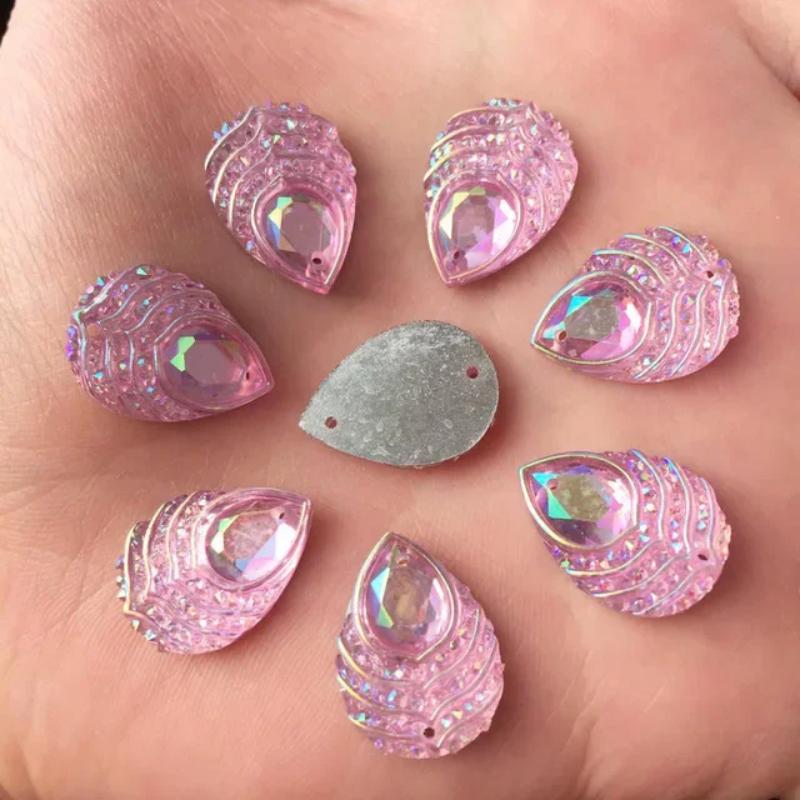 DIY 40pcs 13x18mm Teardrop Sew On Rhinestones AB Colors Resin Sew On Stone Flatback 2holes for Garment Clothing -A29