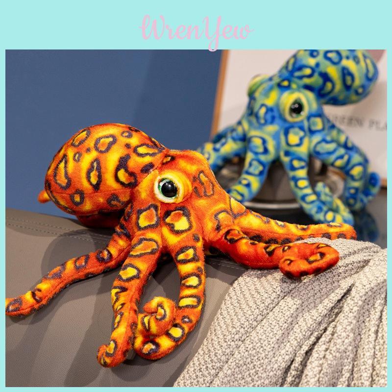 Blue And Red Leopard Print Plush Octopus Toy Soft Stuffed Animal For Kids