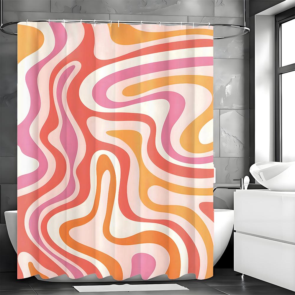 

Retro Aesthetic 70 s Swirl Abstract Shower Curtain, 80 s 70 s 60 s Retro Cute Boho Orange Beige Bathroom Decorative Shower Curta 90*180cm
