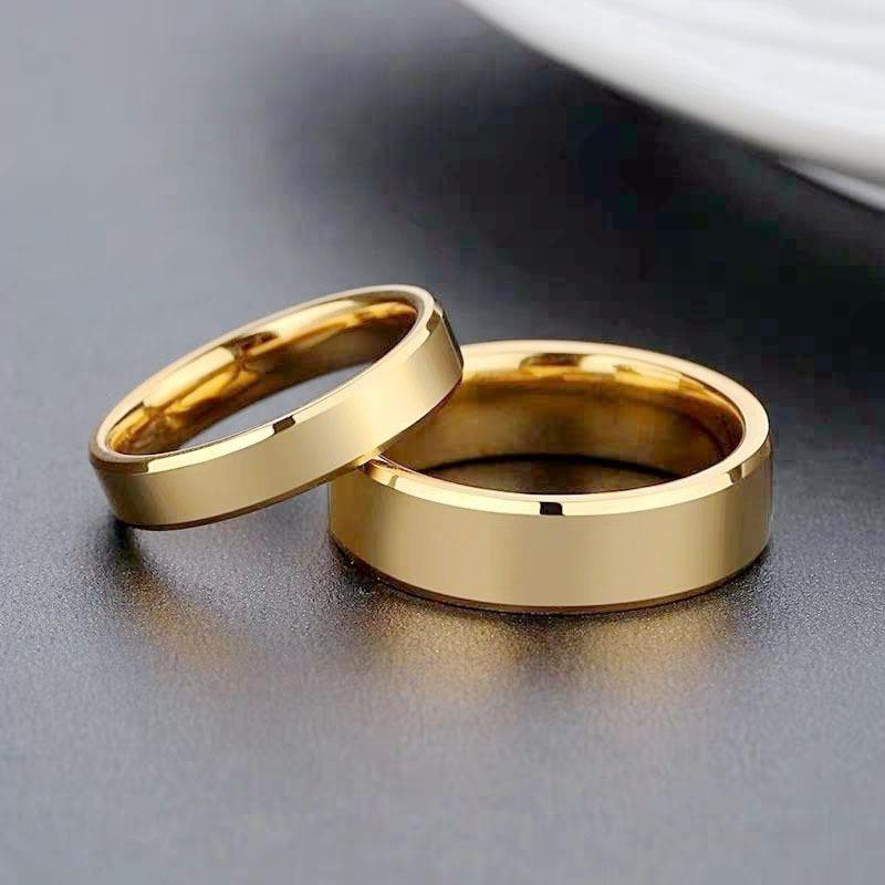 Stainless Steel Couple Rings Gold Colour Simple Women Men Lovers Wedding Zircon Engagement Gifts