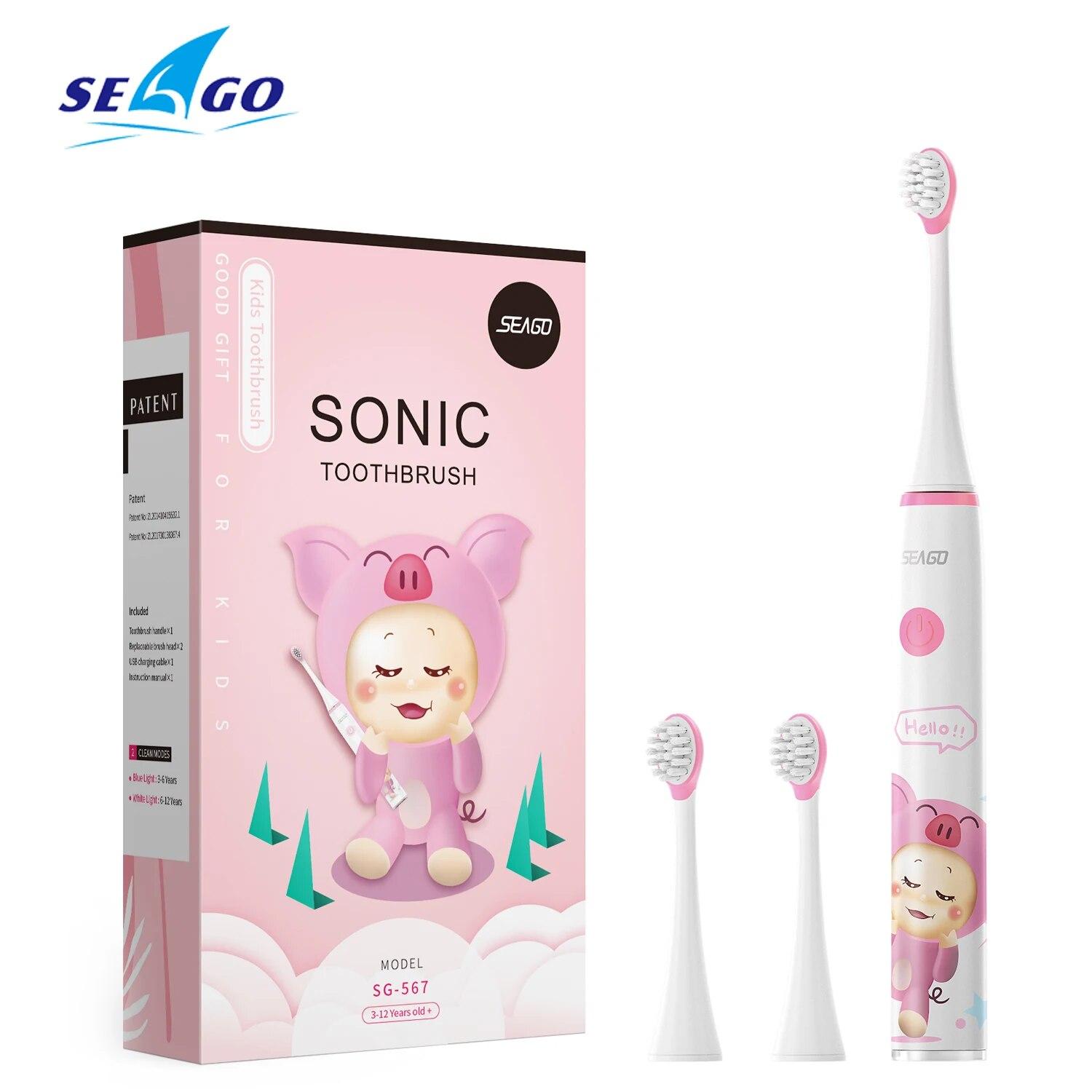 

Seago Sk3 Kids Sonic Electric Toothbrush Rechargeable Soft Tongue Cleaner Smart Timer 3-12years