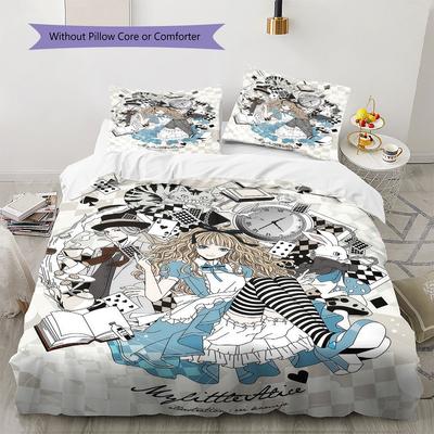 Alice Wonderland Dream Bedding Quilt Set Quilt Cover Pillowcase Home Decoration Birthday Gift (1 * Duvet Cover + 2 * Pillowcase, Without Core)