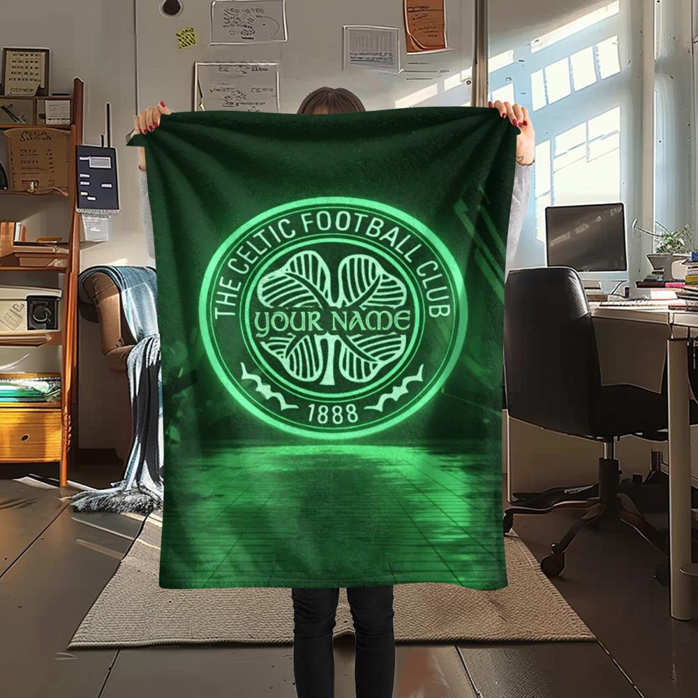 1PC Celtic Fc Crest Custom Name Patterned Flannel Blanket Suitable For All Seasons For Home Decor Warmth And Comfort Gifts Holiday Present