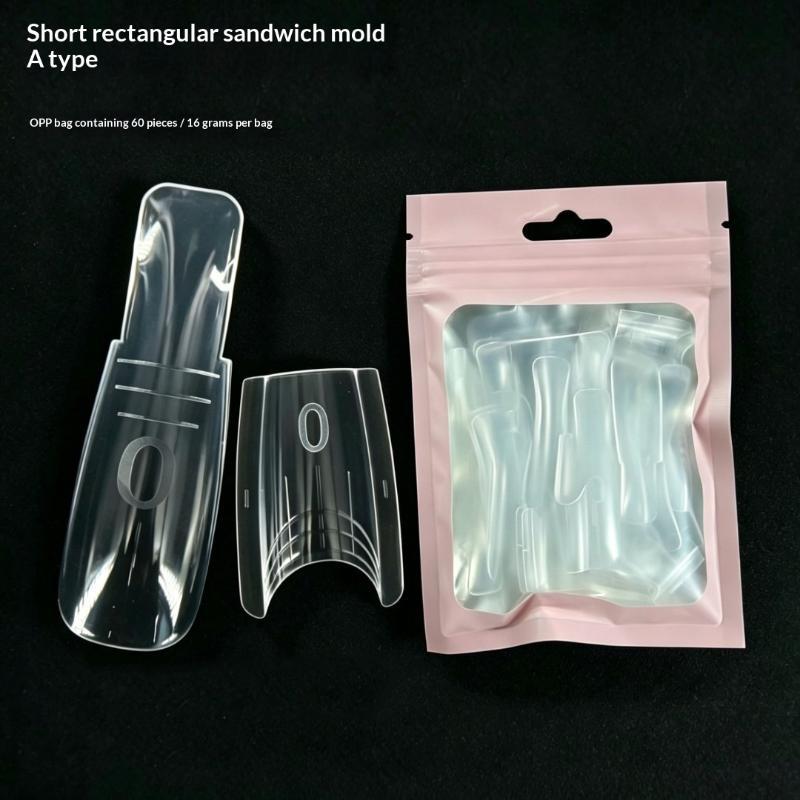 60Pcs Reusable Oval Square Nail Dual Forms No Paper Sandwich Gel Extension Nail Forms for Home Salon Use