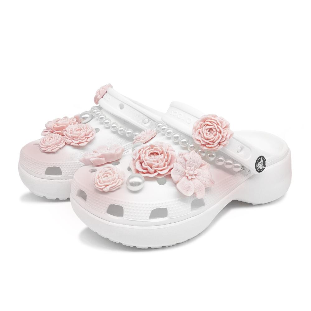 Crocs Classic Platform Clog Qingshan Pearl Pink Camellia Versatile Cloud Fashion Casual Hole Shoes Women's Pink White