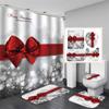 Santa Christmas Shower Curtain Set Bath Mat Anti -Slip Carpet Bathroom Partition Waterproof Home Decoration Cortinas Para Ba ñO